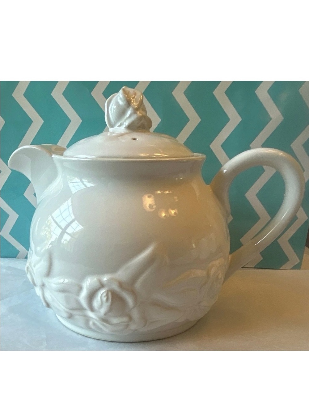 Christian Dior French Country Rose Oyster White Teapot Floral Lid Handles VTG